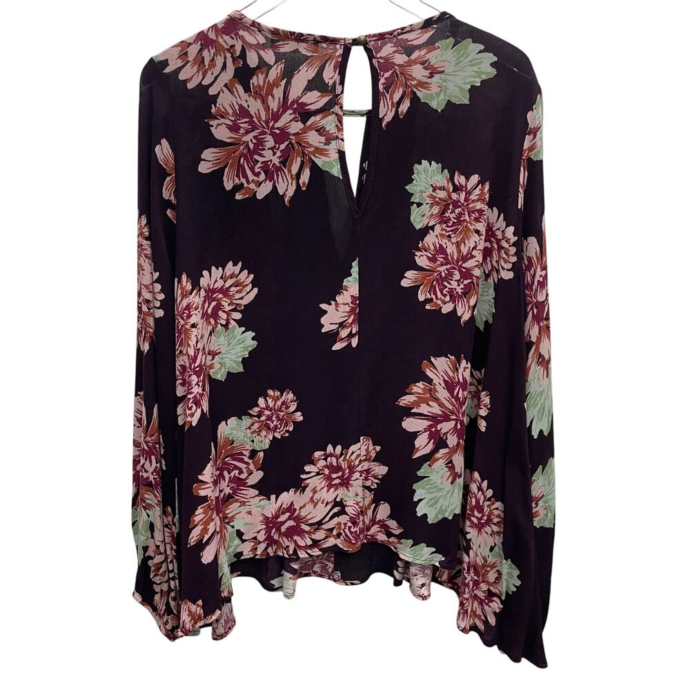 Altar’d State Burgundy Floral Front Keyhole Long Sleeve Tunic Top Size Medium - Picture 6 of 8